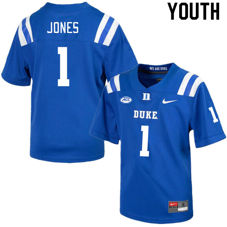 Youth #1 Myles Jones Duke Blue Devils College Football Jerseys Stitched-Royal - Click Image to Close